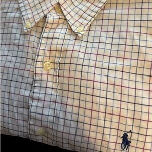 Ralph Lauren White Burgundy And Blue Plaid Size Medium No Stains Long Sleeve